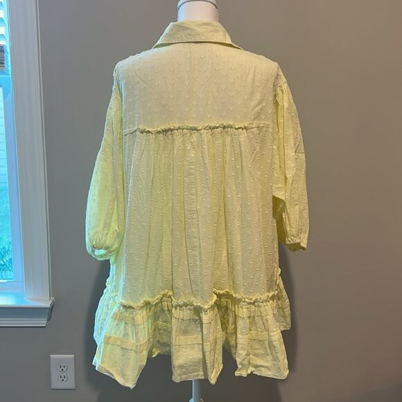 Mable Clothing‎ 3/4 Sleeve yellow Mini Dress Eyelet Ruffles Med M babydoll Boho - Picture 7 of 12
